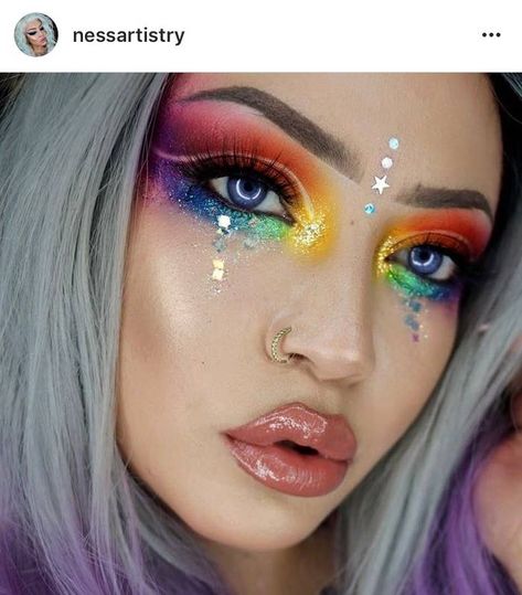 Pride Makeup Looks, Pride Makeup Ideas, Free Makeup Samples, Pride Makeup, Makeup Samples, Silicone Makeup, Rainbow Makeup, Makeup Eye Looks, Makeup Tattoos