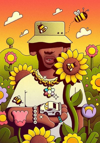 Tyler, The Creator has always been a huge inspiration for me. The feeling of nostalgia in ‘November’ made it my favorite track on Flower Boy. What’s yours? 🐝🐝 ⠀⠀ Tyler The Creator Wallpaper, Flower Boy, Graffiti Style Art, Hip Hop Art, Dope Cartoon Art, Bar Art, Arte Inspo, Flower Boys, Aesthetic Painting