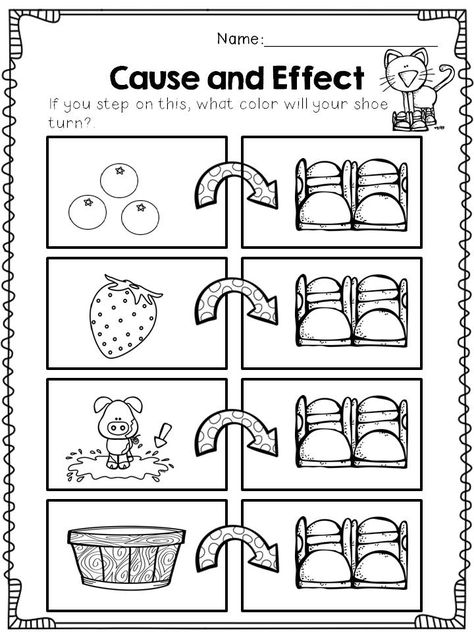 How cute is this Cause and Effect sheet? It would work well with Pete the Cat. Pete The Cat Worksheets Preschool, Pete The Cat Worksheets Free Printable, Pete The Cat Worksheets, Pete The Cat Activities For Preschoolers, Cause And Effect Worksheet, Pete The Cat Shoes, Whistle For Willie, Cause And Effect Worksheets, Preschool English