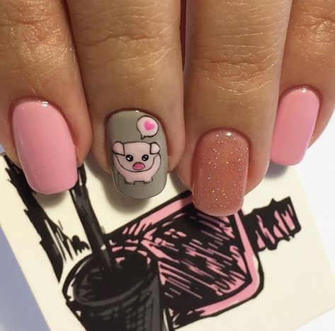 Pig Nails Design, Short Rounded Acrylic Nails, Pig Nails, Rounded Acrylic Nails, Pig Cute, Cute Pink Nails, Pedicures, Pink Nails, Nail Ideas