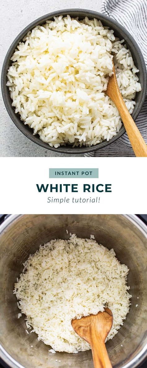 Instant Pot white rice is truly a fail-proof way to cook long-grain white rice! Simply add rice, water, a little oil, and salt into your Instant Pot and cook on high pressure for 3 minutes. Then, naturally, release for 8 minutes. Instapot White Rice, Instant Pot Rice White, White Rice Instant Pot, Instant Pot White Rice, Rice In The Instant Pot, Rice Instant Pot, White Rice Recipes, Rice Water, How To Cook Rice