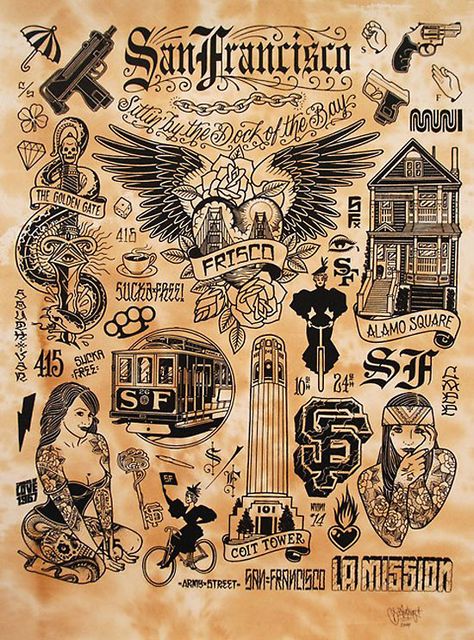 tumblr_mbwqphOJH1qgs2k5o1_500 San Francisco Tattoo, Leg Tats, Mike Giant, San Francisco Print, Chicano Tattoos, Chicano Tattoo, Traditional Flash, Sf Giants, Flash Art