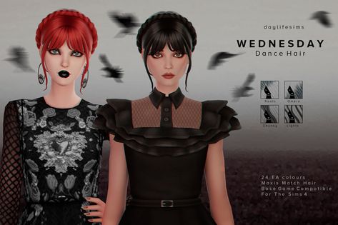 Sims Wednesday, Daylife Sims, Audrey Hepburn Hair, Wednesday Dance, Dance Hair, Mod Hair, Instagram Goals, 2000s Clothes, Sims 4 Teen