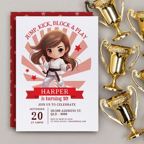 Karate Birthday Invitations, Martial Arts Party, Karate Birthday Party, Martial Arts Birthday, Art Birthday Invitations, Art Birthday Party Invitations, Martial Arts Master, Karate Party, Karate Birthday