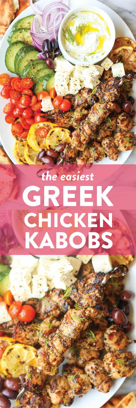 Greek Chicken Kabobs - Damn Delicious Greek Chicken Kabobs, Apple Crisps, Greek Recipes Authentic, Chicken Ideas, Chicken Kabobs, Food Crush, Tzatziki Sauce, Greek Chicken, Mediterranean Dishes