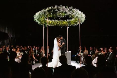 Modern Dark Ceremony with Round Greenery Chuppah Chuppah With Greenery, Jewish Wedding Chuppah, Wedding Chuppah, Jewish Wedding Ceremony, Neutral Wedding Colors, Wedding Roles, Wedding Activities, Applique Wedding, Applique Wedding Dress