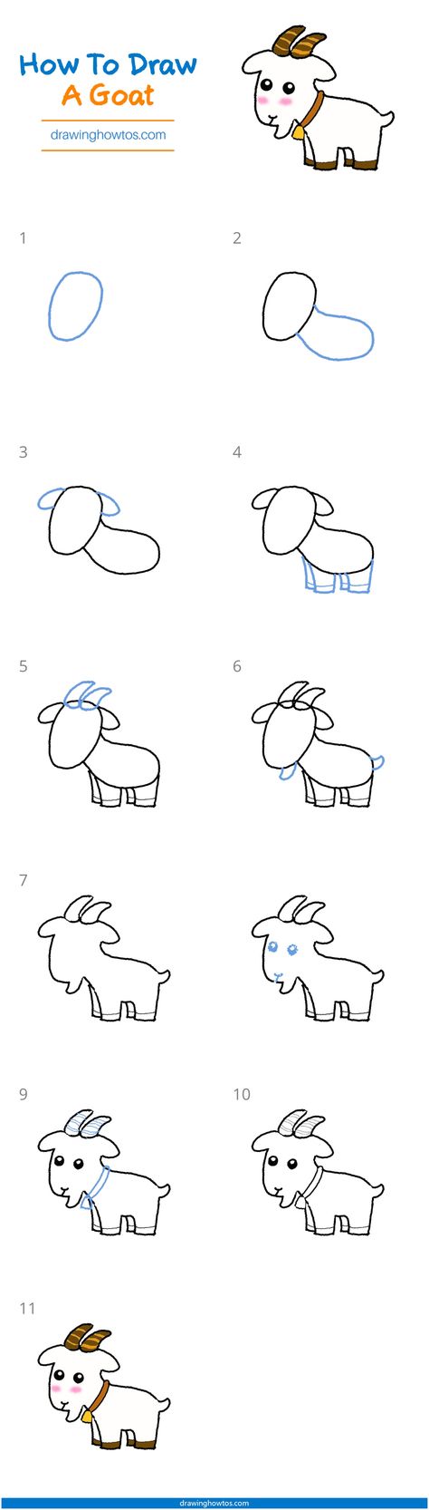 How To Draw A Goat Step By Step, How To Draw A Goat, Pictures Of Goats To Draw, Draw Goat Easy, Cool Goat Drawing, Goat Drawing Easy, Goat Doodle, Goat Simple Drawing, Goat Step By Step Drawing