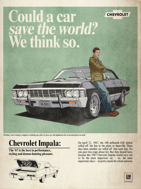 Dean Winchester and Baby Film Memes, Impala 1967, Supernatural Impala, Supernatural Poster, 67 Impala, Impala 67, 1967 Chevrolet Impala, Supernatural Tattoo, Supernatural Wallpaper