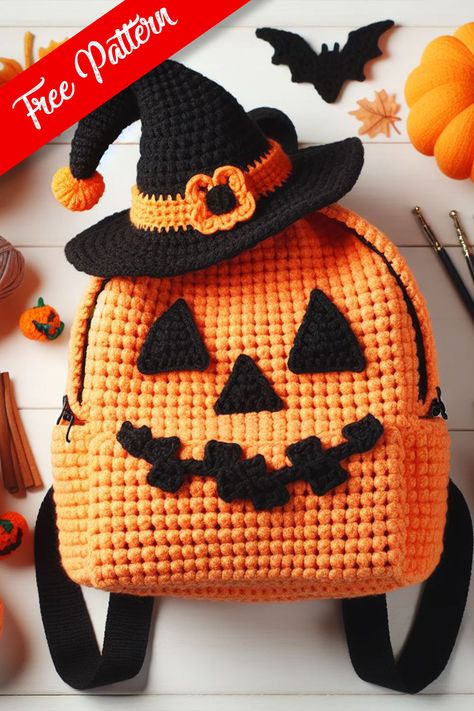 Crochet Pumpkin Backpack Halloween Crochet Patterns Clothes, Pumpkin Purse Crochet, Crochet Halloween Purse Free Pattern, Crochet Fall Inspiration, Pumpkin Bag Crochet, Cute Halloween Crochet Patterns, Sewing For Halloween, Fall Free Crochet Patterns, Crochet Patterns Free Halloween