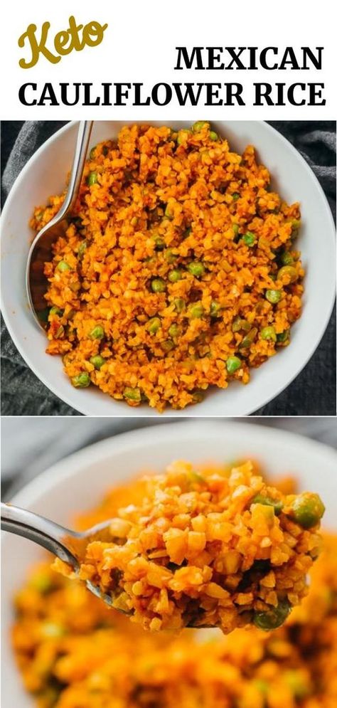 Learn how to make the best restaurant style Mexican rice using this quick and easy vegetarian recipe. It uses cauliflower rice as a healthy alternative to white rice, making this keto and low carb. Flavorful, simple, and homemade. Restaurant Style Mexican Rice, Mexican Cauliflower Rice, Mexican Cauliflower, Carb Free Recipes, Mexican Rice Recipes, Quick Vegetarian Meals, Low Carb Vegetarian Recipes, Veggie Dinner, Mexican Rice