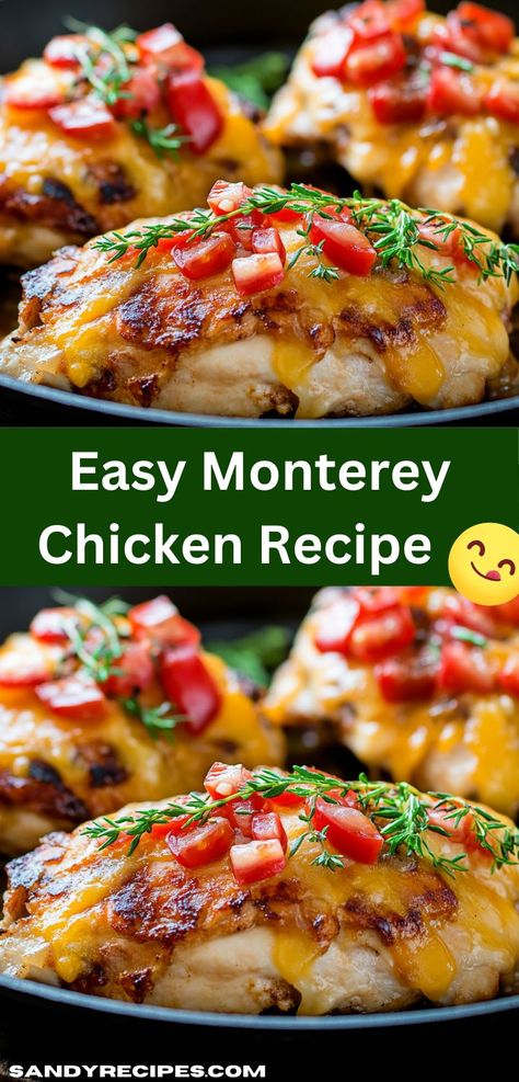 Looking for a delicious dinner idea? This Monterey Chicken Recipe is bursting with flavor, featuring tender chicken topped with BBQ sauce and melted cheese. It's a family-friendly dish that's quick and easy to prepare. Monterrey Chicken, Malibu Chicken, Flavorful Grilled Chicken, Monterey Chicken, Chicken With Olives, Monterey Jack, Baked Chicken Breast, Best Chicken Recipes, Monterey Jack Cheese