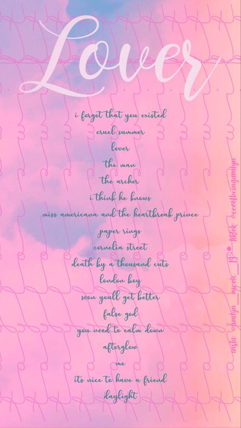 Lover Taylor Swift Song List, List Of All Taylor Swift Songs, Taylor Swift Lover Songs, Taylor Swift Songs List, All Taylor Swift Songs, Tyler Swift, Procreate Pocket, Taylor Concert, Swift Party