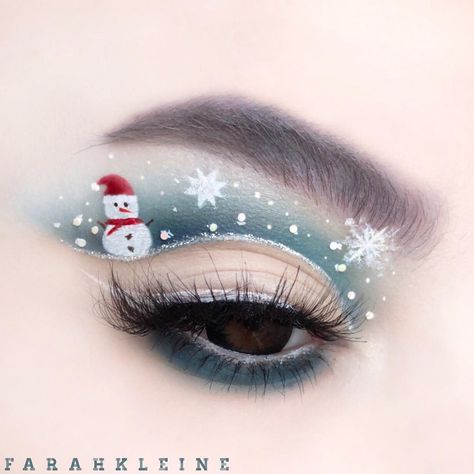 Snowflake Graphic Liner, Snowman Eye Makeup, Christmas Eye Makeup Looks, Winter Makeup Looks Aesthetic, Christmas Graphic Liner, Snowflake Eyeliner, Christmas Eyeliner Looks, Emo Aesthetic Makeup, Winter Makeup Looks Natural