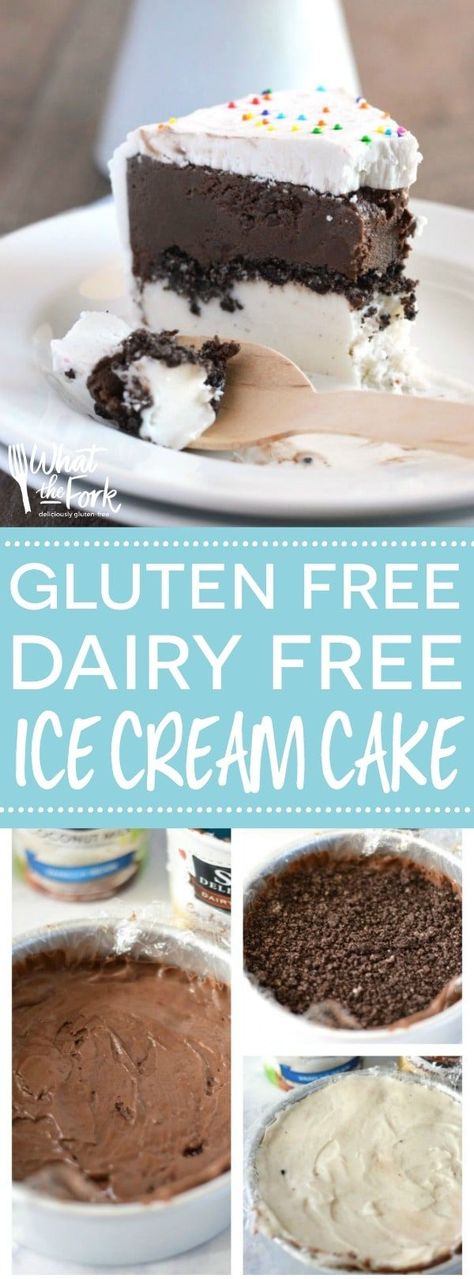 Gluten Free + Dairy Free Freezer Cake from @whattheforkblog | whattheforkfoodblog.com | Sponsored by So Delicious | ice cream cake recipes | homemade ice cream cake | dairy free ice cream cake | gluten free ice cream cake recipes | no-bake dessert recipes | easy gluten free dessert recipes | Gluten Free Ice Cream Cake Recipes, Dairy Free Ice Cream Cake, Gluten Free Ice Cream Cake, Freezer Cake, Ice Cream Cake Recipe Homemade, What The Fork, Gluten Free Ice Cream, Coconut Dessert, Easy Gluten Free Desserts