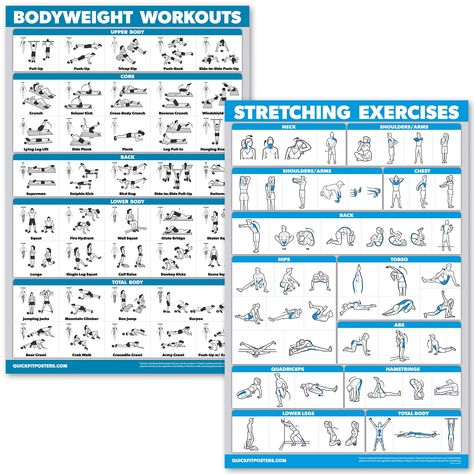 PRICES MAY VARY. Laminated 2 Poster Set - Each Poster 18" x 27" High-quality 3 MIL lamination for added durability Double Sided Poster - Front Vertical - Back Horizontal Tear Resistant QuickFit Bodyweight Workouts and Stretching Exercise Poster Set - Laminated 2 Chart Set - Body Weight Exercise Routine & Stretching Workouts (Laminated, 18" x 27") Exercise Poster, Body Weight Workout Plan, Stretching Exercise, 30 Day Ab Challenge, Beginner Workouts, 30 Day Abs, Survival Skills Life Hacks, Ab Challenge, Reverse Crunches