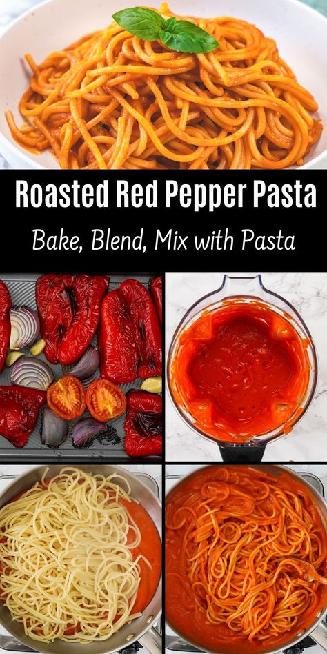 Roasted Red Pepper Pasta With Burrata, Roasted Red Pepper Salad Dressing, Roasted Red Pepper Pizza Sauce, Roasted Bell Pepper Pasta Sauce, Roasted Pepper Sauce Pasta, Red Bell Pepper Pasta Sauce, Roasted Pepper Pasta, Veg Pasta Recipes, Red Pepper Sauce Recipe