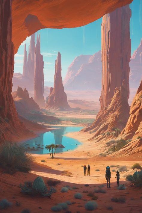 Fantasy Oasis, Fantasy Alien, Future Buildings, Science Fiction Art, Science Fiction, Fantasia, Oasis, Concept Art, Sci Fi