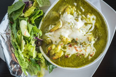 At Casa Valencia in Tucson, the Camaron Culichi features shrimp swimming in a green salsa culichi with bubbly cheese on top. Culichi Sauce, Shrimp Culichi, Shrimp Culichi Recipe, Tucson Restaurants, Green Salsa, Green Sauce, International Recipes, Palak Paneer, Tucson