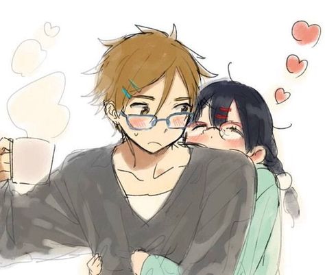 Cute couple. Tamako x Mochizou Brown Hair Couple, Low Twintails, Good Morning Baby, Heart Hug, Black Hair Brown Eyes, Hug From Behind, Tamako Market, Tamako Love Story, Anime W