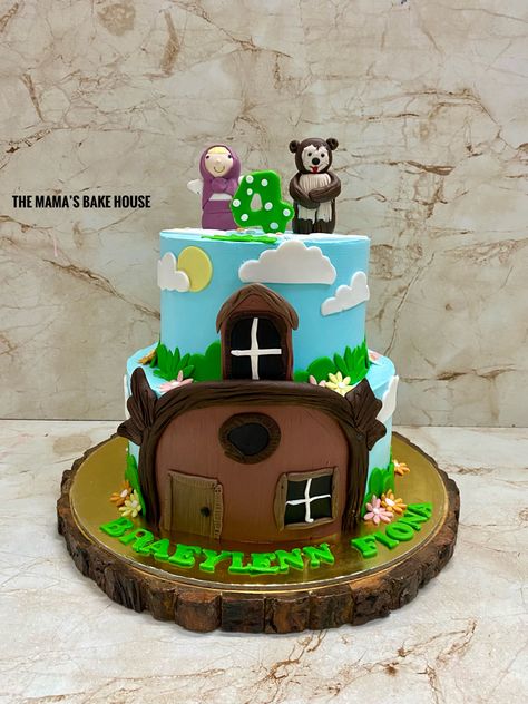 2kg Cake Design, Bear Theme Cake, Fondant Cake Designs, 2 Tier Cake, Cake Vanilla, Vanilla Flavor, Masha And The Bear, Bear Theme, Tier Cake