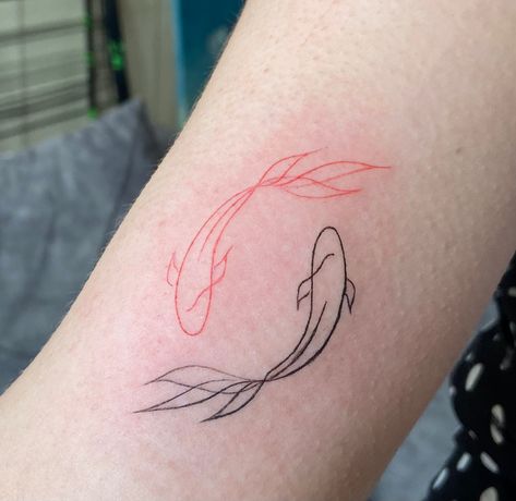 joyfish tattoo Yin And Yang Minimal Tattoo, Couple Tattoo Ying Yang, Different Ying Yang Tattoos, Sun Moon Ying Yang Tattoo, Yin Yang Matching Tattoo Best Friends, Ying Yang Shark Tattoo, Yum Yang Tattoo, Koi Fish Yin Yang Tattoo Minimalist, Yin Yang Line Tattoo