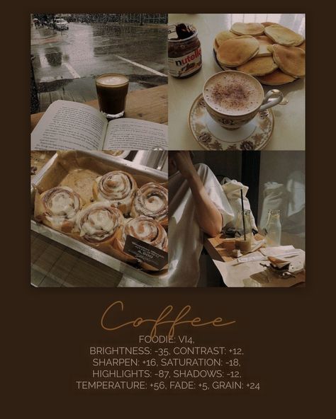 #foodie #vsco #edit #filter #aesthetic #coffee #instagram Coffee Shop Vsco Filter, Food Photography Filter, Edit Food Photos On Iphone, Vsco Coffee Filter, Coffee Edit Instagram, Foodie Edit Tutorial, Coffee Shop Filter Iphone, Cozy Filter Iphone, Editing Food Pictures