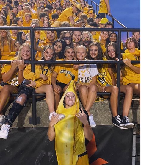 #fridaynightlights #fnl #highschool #studentsection #spirit #football Yellow Out Football Game Outfit, Football Game Fits Highschool, Gold Rush Football Theme Outfits, Gold Out Football Game Outfit Highschool, Yellow Spirit Day, Gold Spirit Day, Gold Out Football Game Outfit, Gold Out Football Game, Fnl Fits