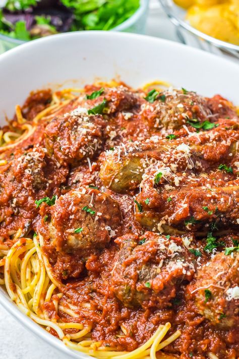 The Best Spaghetti Sauce and Meatballs, a rich spaghetti sauce loaded with homemade tender meatballs and Italian sausage. Italian Sausage Red Sauce, Spaghetti Sauce And Meatballs, The Best Spaghetti Sauce, Italian Sausage Spaghetti, Sauce And Meatballs, Cabbage Potato Soup, Crockpot Spaghetti Sauce, Best Spaghetti Sauce, Italian Pasta Sauce