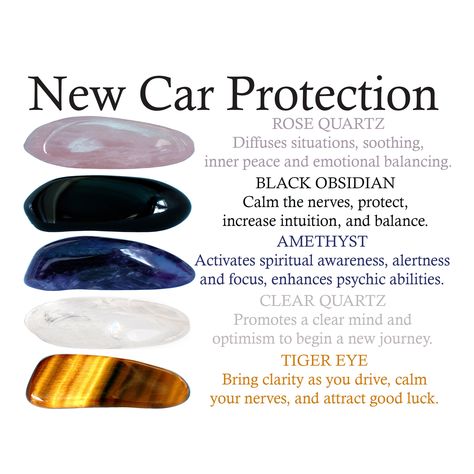 The new car protection crystals set includes 5 crystals, a bag, card, a gift box and more. Just place this set somewhere in your car. Maybe near the driver's seat. This set includes: * 5 crystals - Rose quartz, black obsidian, amethyst, clear quartz and tiger eye. * Information card about the crystals like the one in the title photo of the listing. * Velvet bag for your stones. * Gift card (optional). * Everything is packed in an elegant box with a ribbon ready to be given as a gift. * Stones si Best Crystals To Keep In Your Car, Car Crystals Protection, Car Protection Crystals, Crystals For The Car, Crystals In Car, Crystals For Car Protection, Crystals For Your Car, Crystals To Keep In Your Car, Crystals To Carry Daily