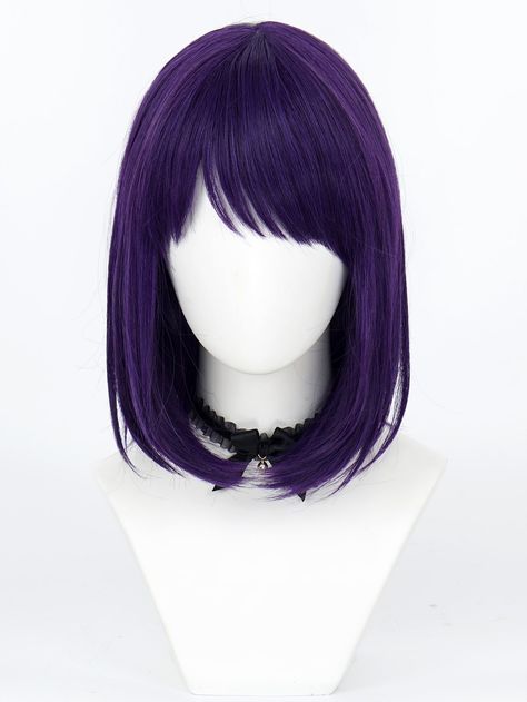 Peruca Sintética Curta Roxa Reta De 14 Polegadas Com Franja De Fibra Resistentes Ao Calor Para Meninas E Mulheres, Peruca De Cosplay De Animação Para O Papel De Halloween Roxo    Fibra sintética  Perucas,Peruca com franja   Wigs & Accs, size features are:Bust: ,Length: ,Sleeve Length: White Women Dresses, Anime Wigs, Purple Wig, Purple Collar, Hair Accessories Boho, Ombre Wigs, Headband Wigs, Halloween Party Costumes, Wigs With Bangs