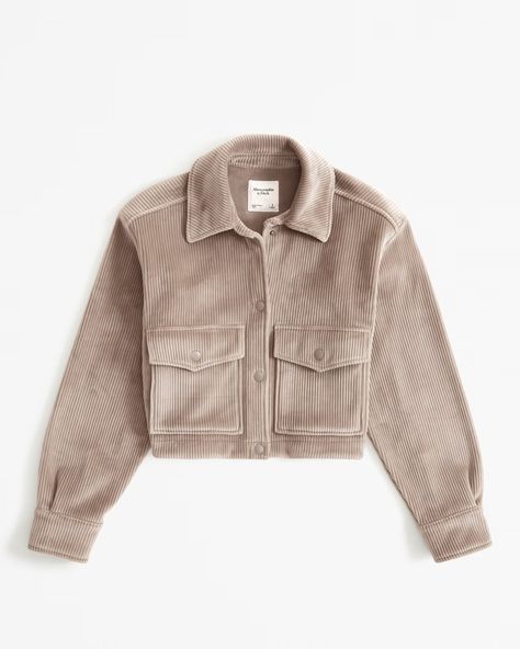 Women's Cropped Corduroy Velour Shirt Jacket | Women's Tops | Abercrombie.com Shirt Jacket Womens, American Clothing, Corduroy Jacket, Crop Jacket, Women's Tops, American Apparel, Women Crop, Shirt Jacket, Abercrombie Fitch