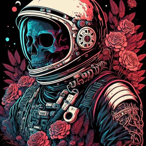 Space Skeleton, Astronaut Skeleton, Valkyrie Tattoo, Unique Graphic Design, Astronaut Art, The Golden Age, Space Exploration, Tapestry Throw, Hardcover Notebook