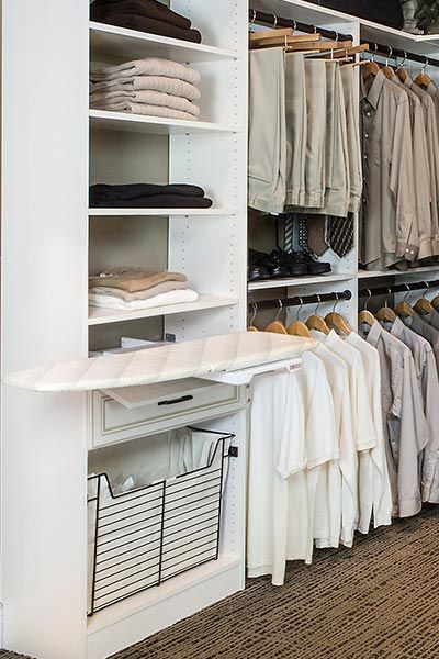 Fold-Out Ironing Board Ironing Boards Ideas, Adjustable Closet System, Design Closet, Deep Closet, Custom Closet Organization, Closet Redo, Bathroom Closet Organization, Boards Ideas, Ironing Boards