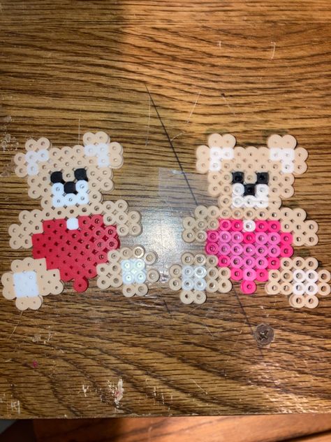 Perler Beads Ideas Heart, Things To Make Out Of Fuse Beads, Valentines Fuse Beads, Teddy Bear Perler Beads, Teddy Bear Perler Bead Pattern, Peeler Bead Valentines, Mothers Day Perler Bead Patterns, Perler Bead Matching, Matching Pearler Beads