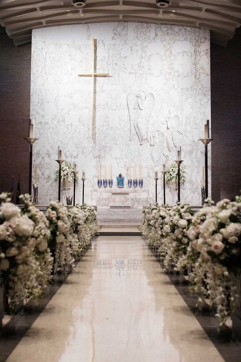 Church Wedding Decorations Aisle, Church Aisle Decorations, Wedding Church Aisle, Church Aisle, Wedding Church Decor, Inside Weddings, Altar Flowers, Turtle Creek, Church Wedding Decorations