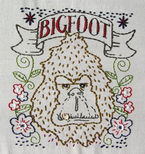 Stitchy Stitcherson: Americana Bigfoot Bigfoot Embroidery, Bigfoot Art, Embroider Ideas, Adventure Van, Hand Embroidery Art, Xmas Decor, Crafty Craft, Crazy Quilts, Sewing For Kids