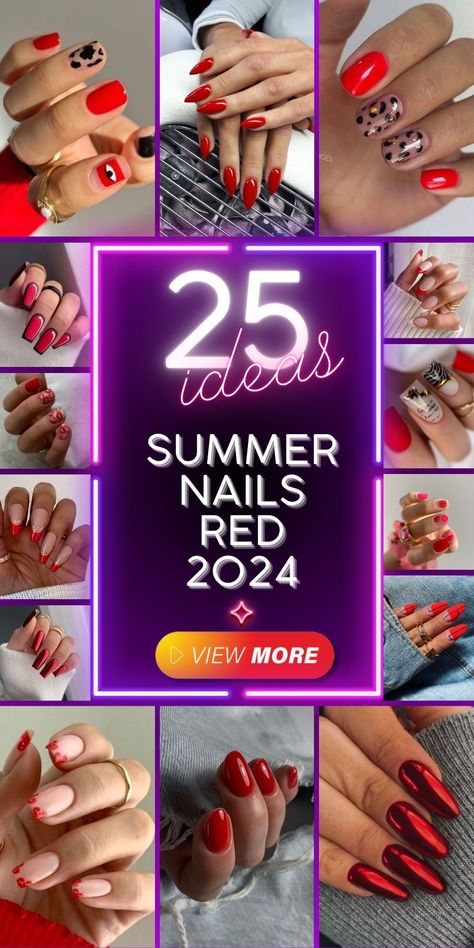 Summer nails red 2024 with bow accents add a playful and feminine touch to your manicure. Whether adorned with tiny ribbon bows or oversized statement bows, red nails with bow accents are sure to add a dash of charm and whimsy to your summer look, making them a favorite among fashionistas. Nail Ideas With Red, Red Acrylic Nail Designs Ideas, Red Nails For Summer 2024, Red Cruise Nails, Short Red Nails With Design, Red Spring Nails 2024, La Nails Design, Summer Red Nails 2024, Red Nails With Accent