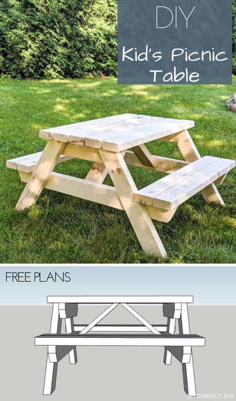 Diy Kids Picnic Table, Kids Picnic Table Plans, Pallet Bank, Diy Kids Table, Diy Picnic Table, Picnic Table Plans, Kids Picnic Table, Kids Picnic, Kid Table