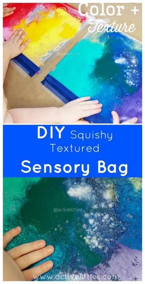 Make a Super Easy Squishy Paint Filled Colored + Textured Sensory Bag with your Kids - Active Littles % Sensory Bag Painting, Paint In Bags Sensory Play, Sensory Paint Bags, Squish Bags Sensory Play, Paint Sensory Activities, Paint Sensory Bags, Diy Liquid Sensory Tiles, Oil And Water Sensory Bag, Sen Classroom