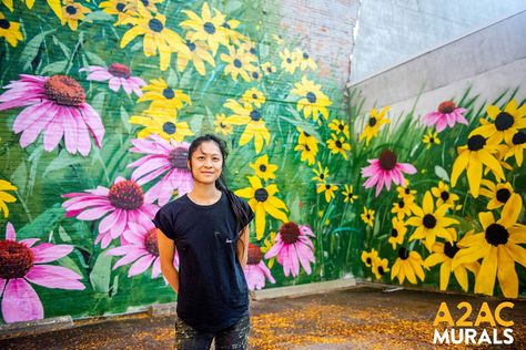 Louise Jones (née Chen), aka Ouizi, is best known for her large-scale floral mural installations which can now be seen at 200 S. Ashley in Ann Arbor. Louise Jones, Community Places, Garden Mural, Public Artwork, Large Scale Floral, Interactive Installation, Crowdfunding Campaign, Learn Art, Design Competitions