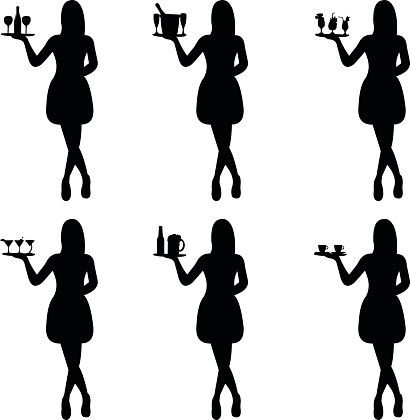 Silhouette Waitress Waiter - Free vector graphic on Pixabay Waitress Tattoo, Different Drinks, Round Tray, Character References, Bar Ideas, Free Vector Art, Feature Film, Photo Illustration, Free Pictures