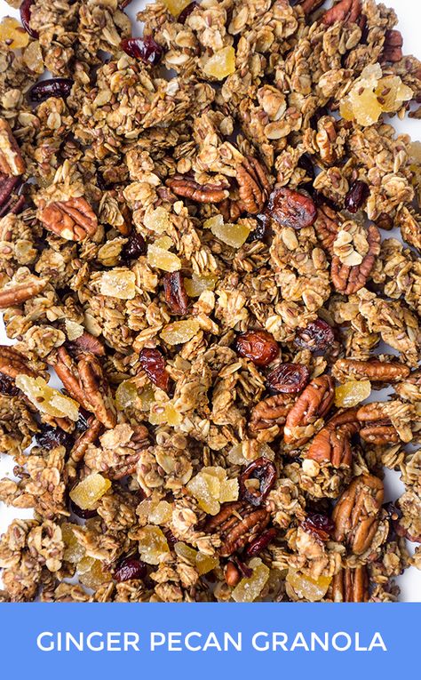 Ginger Bread Granola, Ginger Granola Recipe, Homemade Granola Clusters, Ginger Granola, Flex Seed, Flax Granola, Healthy Gingerbread Cookies, Fall Snack Mixes, Pecan Granola