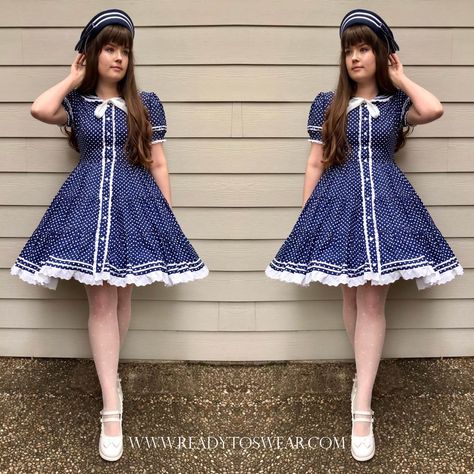 Throwback Post: Sailor Lolita Dress (Otome No Sewing Pattern Review) | Ready-to-Swear Sailor Dress Pattern, Otome No Sewing, Japanese Sewing, Coordinating Outfits, Sailor Dress, Sewing Book, Polka Dot Fabric, Dotted Fabric, J Fashion