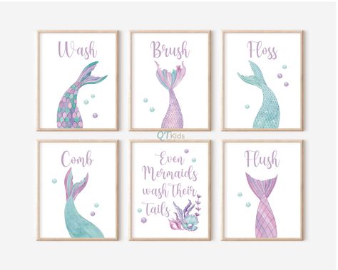 Mermaid Bathroom Ideas, Seashell Bathroom, Girl Bathroom Decor, Mermaid Bathroom Decor, Girl Bathroom, Girl Bathrooms, Mermaid Bathroom, Mermaid Kids, Purple Bathrooms