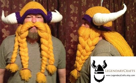 Minnesota Vikings Helmet with Mustache by Drgibbs on deviantART Crochet Beard Hat, Crochet Viking Hat, Vikings Helmet, Beard Hat, Viking Hat, Viking Logo, Knifty Knitter, Viking Helmet, Viking Beard