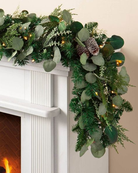 Pine Garland Fireplace, Magnolia And Evergreen Garland, Christmas Evergreen Garland, Magnolia Garland, Outdoor Garland, Realistic Christmas Trees, Holiday Mantel, Artificial Christmas Garland, Artificial Christmas Wreaths