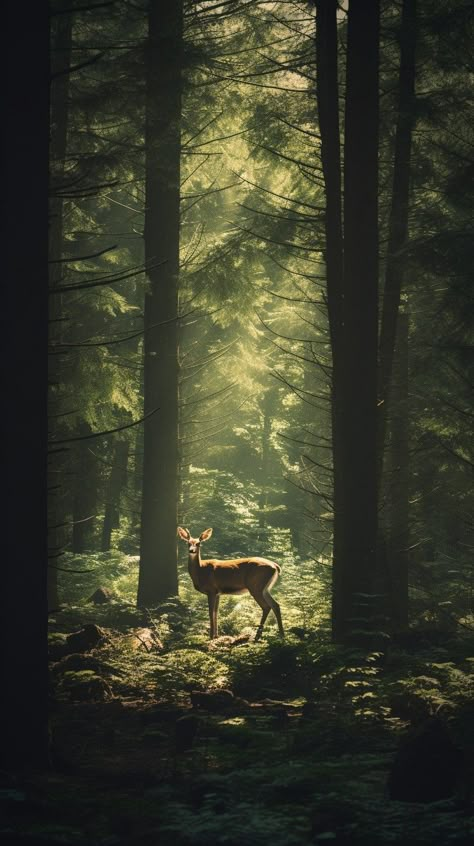 Deer In Forest Photography, Deer In Forest Aesthetic, Deer Aesthetic Wallpaper, Deer Wallpaper Aesthetic, Dark Forest Photography, Woodsy Aesthetic, Wildlife Aesthetic, Deer In Woods, Deer Aesthetic