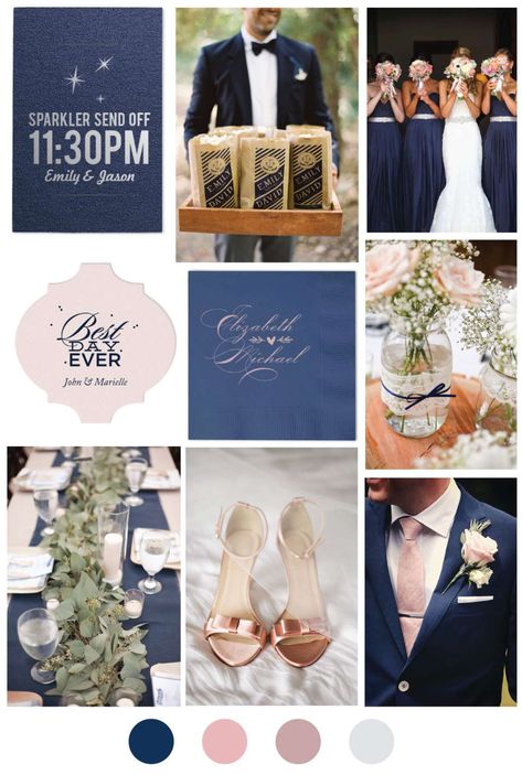 ink and blush color palette - Google Search Blush And Blue Wedding, Blue Wedding Color Palette, Blush Pink Wedding Shoes, Blush Pink Navy Blue, Ideas Bodas, Custom Wedding Napkins, Dream Meaning, Budget Friendly Wedding, Wedding Colors Blue