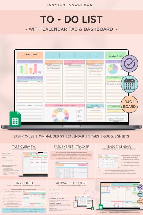 Experience ultimate productivity with SerenatasEssentials' To-Do List & Task Tracker. Manage daily, weekly, and monthly tasks effortlessly. This versatile planner lets you track deadlines, prioritize tasks, and gain insights into your productivity. With customizable setup, a calendar view, and a dashboard for easy visualization, this tool is perfect for professionals, students, and busy parents. Say goodbye to chaos and hello to an organized, efficient life. Get started now! 🚀 Productivity Tracker, Task Calendar, Life Tracker, Spreadsheet Design, Monthly Tasks, Excel Budget Spreadsheet, Visual Management, Monthly Organization, Task Tracker