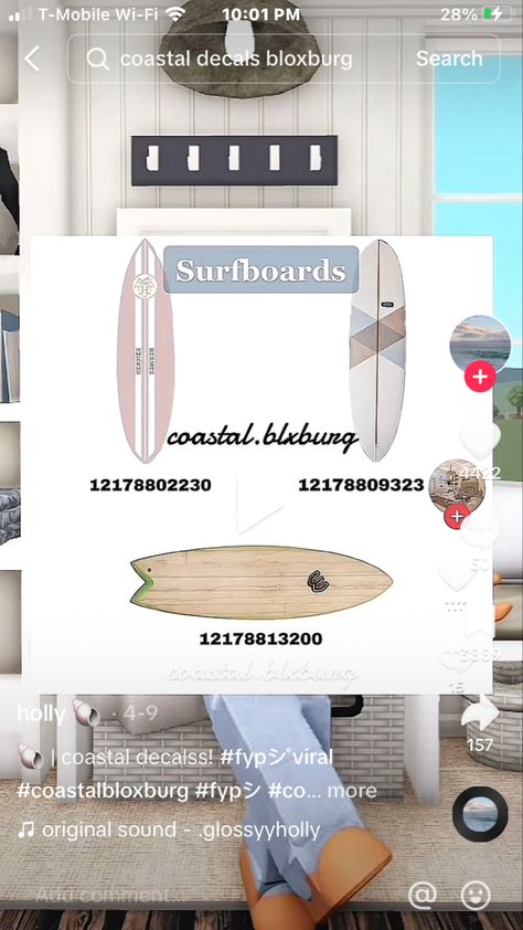 Surf Bored Decal Bloxburg, Bloxburg Beach House Painting Codes, Coastal Mirror Codes Bloxburg, Bloxburg Outer Banks, Coastal Home Exterior Bloxburg, Roblox Surfboard Code, Coastal Bloxburg Carpet Decals, Bloxburg Decals Codes Surfboard, Bloxburg Treehut Decal Codes